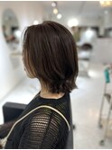ブリーチなし透明感カラー／アッシュグレージュ／ミディアムヘア
