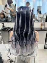 シーエスメイドバイシャチュー 栄店(CS made by SHACHU)&nbsp;ネイビー×グラデーション×ハイライト×シールエクステ60枚