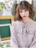 ラベージュ斜めバングくせ毛風ふわミディa戸田公園20代30代40代