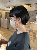 レディースショートワイドバングブルーブラック