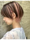 アンブレラカラー×ショートカット×ピンクカラー
