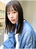 地毛風縮毛矯正×ストレートミディアム/前髪ぱっつん