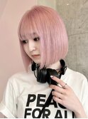 ダブルカラーピンクベージュベージュカラーケアブリーチミニボブ