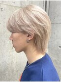ホワイトブロンドメンズホワイトベージュカラー韓国風メンズヘア