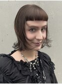 ボブ顔まわりフェイスレイヤーオン眉艶髪ストレートカラー外はね