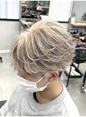 ホワイトベージュローライトフェザーショートメンズブリーチ