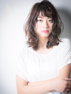 カバーヘア イヴ 戸頭店(COVER HAIR EVE) 斜めバング×無造作カールの黒髪ネオウルフw戸頭20代30代40代