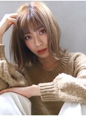 ベージュボブ_大人ガーリーチェリーブラウンフェミニンロング_S6