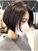 ロングショートワンカールパーマカーキグレージュ前髪錦糸町