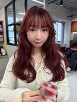 ニコ トウキョウ 渋谷(nico TOKYO)&nbsp;ダブルカラーチェリーレッドピンクブラウン韓国レイヤーロング