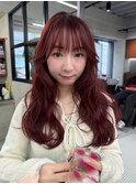 ダブルカラーチェリーレッドピンクブラウン韓国レイヤーロング