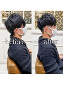 ショートマッシュ束感カット前髪長めナチュラルパーマ