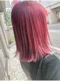 ピンクカラー/ブリーチカラー/チェリーピンク/外ハネボブ/ボブ
