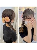 丸四つ編みヘア／サイド編みおろし/浴衣ヘアアレンジ