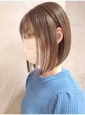 横浜西口白髪染めミディアムボブベージュアッシュブラウンカラー
