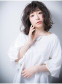 斜めバングで目力UP♪小顔くせ毛風セミディw戸頭20代30代40代