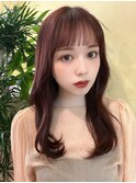 20代30代 韓国風巻き オン眉バング チェリーレッド ピンク