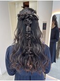 ハーフアップ/アップヘア/ローポニー/結婚式ヘアセット