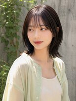 ヘアールームノエル(Hair room Noel) シースルーバングミディアム黒髪清楚大人軽めミディアム