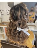 編み込みハートハーフアップ