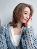 オリーブベージュショートミニボブグレージュブリーチレイヤー