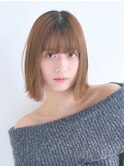【over hair】ケアブリーチ×切りっぱなしボブ×重めバング