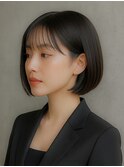 黒髪ショートボブ小顔小顔ボブ小顔ライン毛先ワンカール
