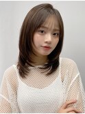 小顔 前髪 ミディアムレイヤーカット 大人ガーリー"