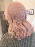 ダブルカラーピンクベージュベージュカラーケアブリーチレイヤー