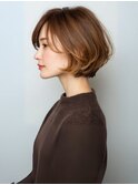 ショートボブ ブラウンベージュ 白髪ぼかしカラー 30代 20代