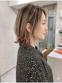 ミルクティーベージュ/レイヤーボブ/韓国巻き/顔周りカット