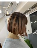 バレイヤージュボブグラデーションオレンジベージュ