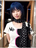 ブルーデザインカラー　コントラスト　ショートウルフ　ボブ　
