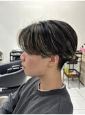 ニュアンスパーマ 毛流れパーマ 金メッシュ メンズパーマ 眉毛