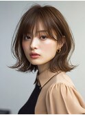 ピンクブラウン/ワンレン/ゆるふわボブ/レイヤーカット