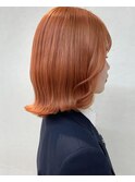オレンジカラー♪顔まわりカット ダブルカラー ウェーブヘア