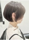 丸みショートボブ×グレージュ×ブリーチなし
