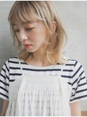 アッシュベージュグレーベージュ前髪パーマ黒髪切りっぱなしボブ