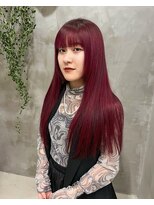 テトヘアー(teto hair)&nbsp;ワイドバングロング切りっぱなし暖色ピンク