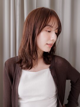 カバーヘア イヴ 戸頭店(COVER HAIR EVE) フレンチバングモカブラウンブリーチなしくびれレイヤー30代Te1