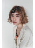 ピンクベージュカーリーボブ/メルティカラー/デジタルパーマ