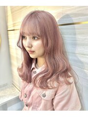 《ゆい》くすみピンク/艶カラー/ピンクベージュ/前髪パーマ
