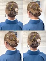 振袖 袴 着付けヘアアレンジ 振袖へア袴へア金箔ヘア水引きK0821