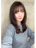 小顔薄めバングアッシュブラウンレイヤー