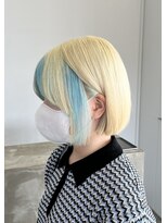 ノートエートル 西金沢(Nought etre)&nbsp;デザインカラー水色×ブロンド10代20代デザインブリーチカラー