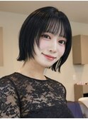 黒髪ウルフボブ×シースルーバングフェイスレイヤー