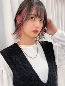 アンス 大阪梅田(ANs.) 20代30代小顔大人ボブ 外ハネボブ インナーカラーピンク