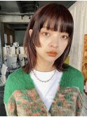 【阿形】ミディアム姫カットレイヤーチェリーレッドボルドー