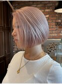 【macana指名】ケアブリーチ　ホワイトピンク　切りっぱなしボブ