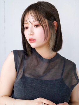 エインアンリー 明治神宮前(AIN.ANLY.) インナーカラー外ハネボブパーマくびれボブくびれミディアムボブ